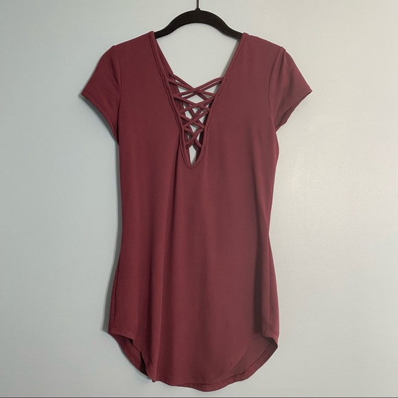 Filly Flair Tops - Filly Flair Criss-Cross Lace-Up Top - M, Plum